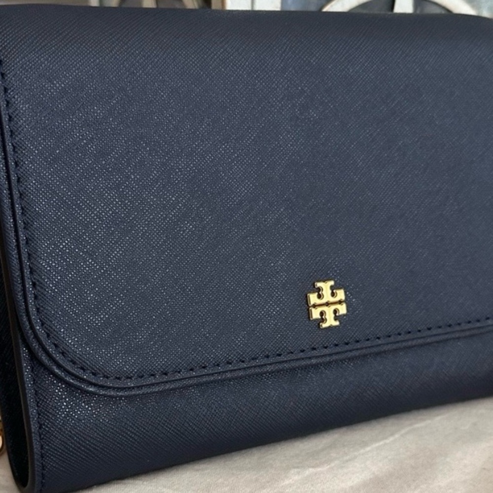 Tory Burch Emerson Chain Wallet Shoulder Leather Crossbody Bag navy
